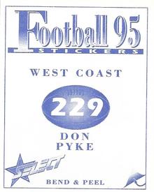 1995 Select AFL Stickers #229 Don Pyke Back